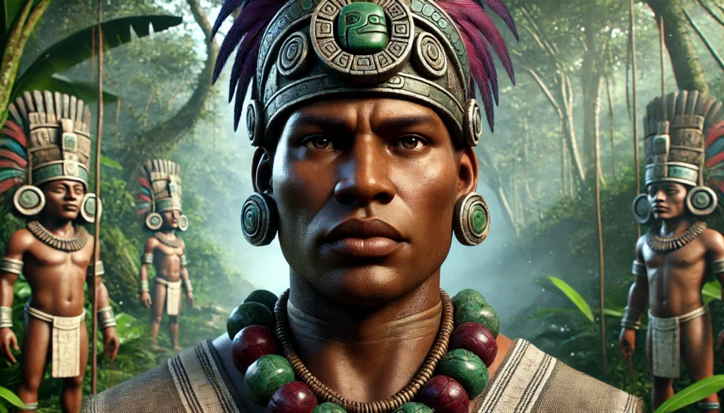 AI-generated depiction of an ancient Olmec man in traditional attire