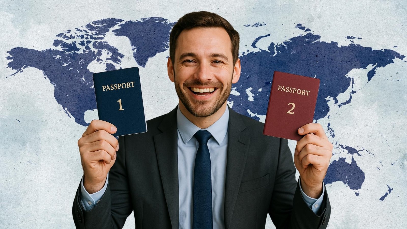 A happy businessman with the second passport