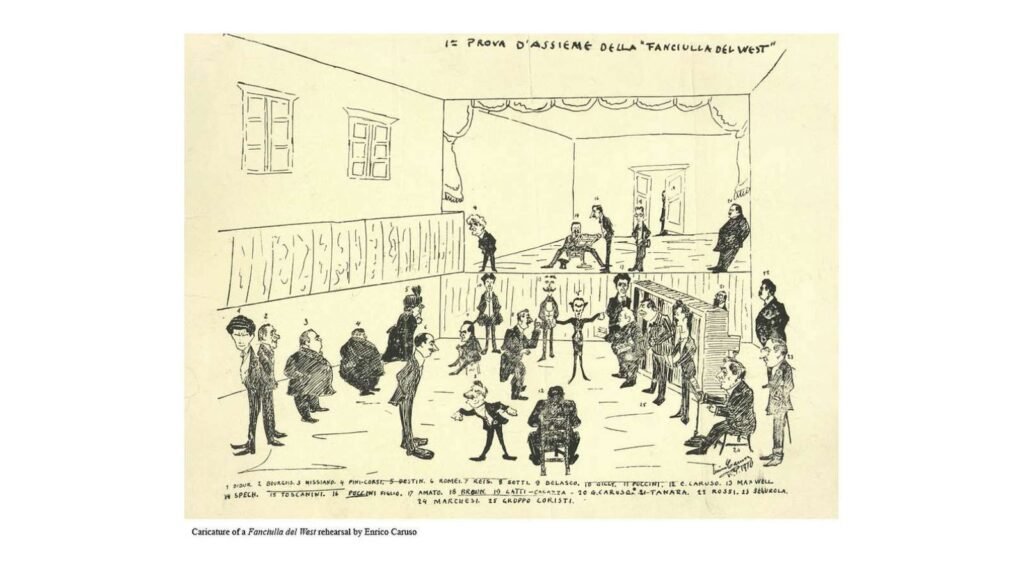 Enrico Caruso: caricature of the rehearsals of La fanciulla del West